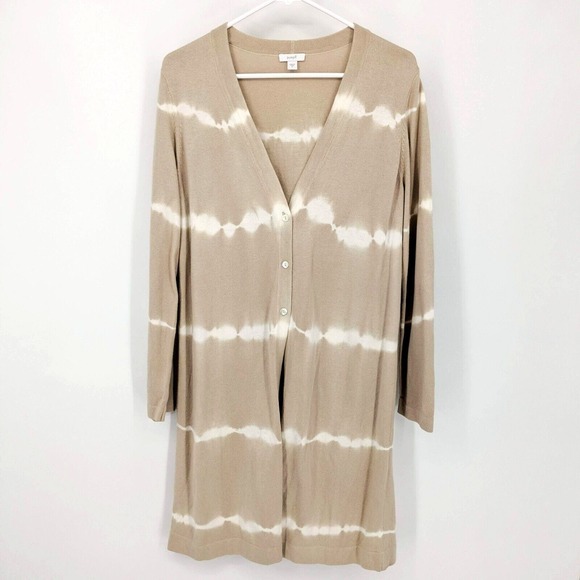 J. Jill Sweaters - Pure Jill Tie Dye Cotton Blend Long Duster Cardigan Beige White Women's‎ Size M